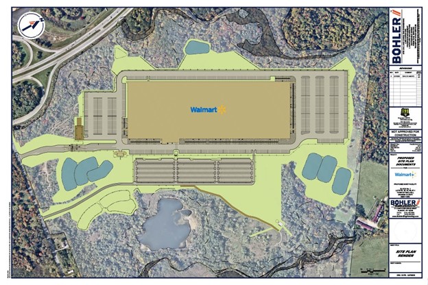 A map of the project site for the 1.5-million-square-foot Walmart fulfillment center in the Town of Wallkill.