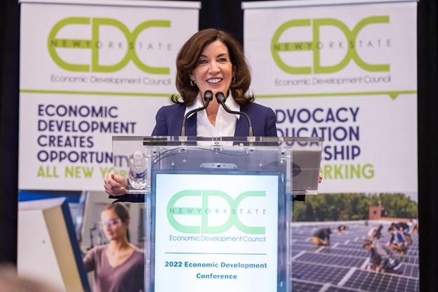 New York Gov. Kathy Hochul briefed economic development officials from across the state at the New York State Economic Development Council Conference in Albany on Feb. 28 about the “Fast NY” grant pro