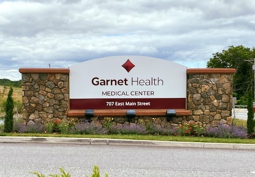New signage at the entrance to the former Orange Regional Medical Center, now Garnet Health Medical Center.