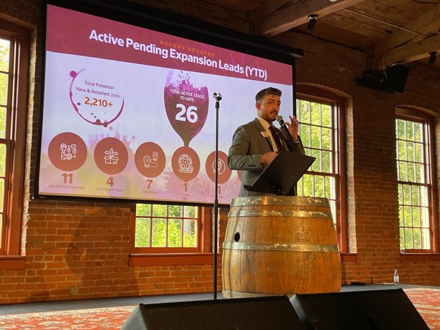 Conor Eckert, Senior Development Officer & Vice President of Business Attraction for the Orange County Partnership, presenting at our QPM Meeting at City Winery on Wednesday, September 14th.