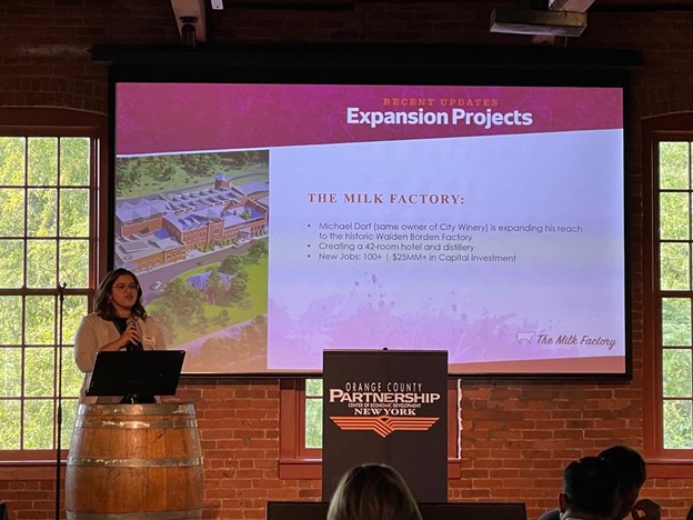 Kaitlynn Lancellotti, Director of Business Retention & Expansion presenting on the new Milk Factory project in the Town of Montgomery.