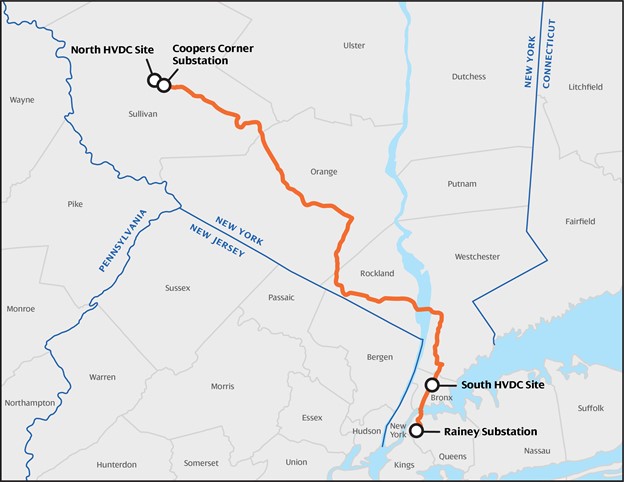A map of the 180-mile Excelsior Connect underground power line project.