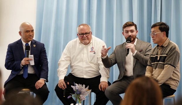 From left, Xiaoxu Sean Lin, Ph.D., of the Northern Learning Center; LaMar Hill, of NYDesign; Conor Eckert of the Orange County Partnership; and Dr. Wei-Tsu Tseng of IBM